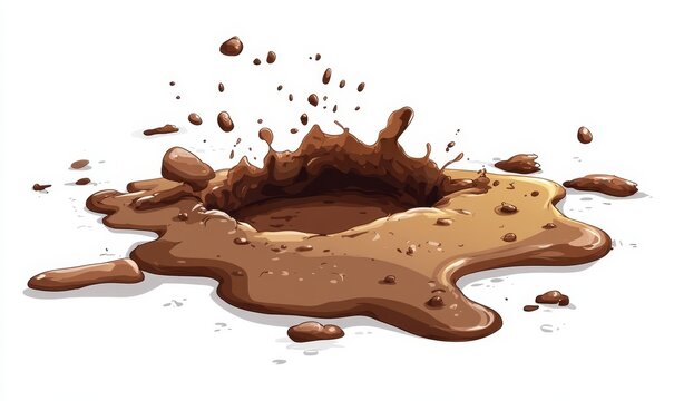 Cartoon-style illustration of a mud puddle on a white background, adding a playful element, Generative AI