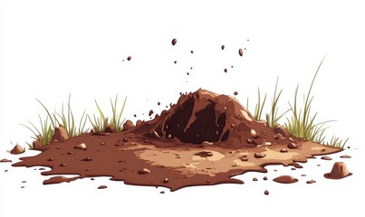Cartoon-style illustration of a mud puddle on a white background, adding a playful element, Generative AI
