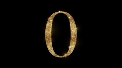 Luxury number "0" with golden glitter, serif, alpha channel	
