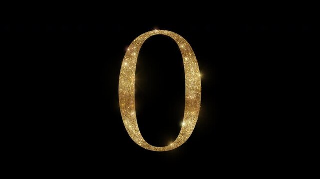 Luxury number "0" with golden glitter, serif, alpha channel	
