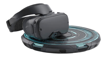 Fototapeta premium Virtual Reality Headset on a Futuristic Base with Transparent Background