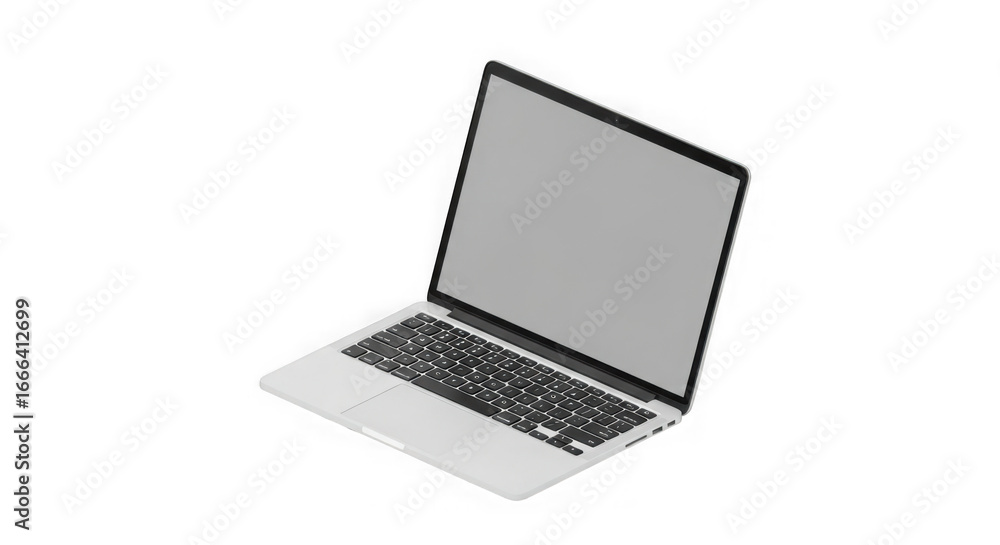 Poster modern silver laptop computer open and ready for use transparent background