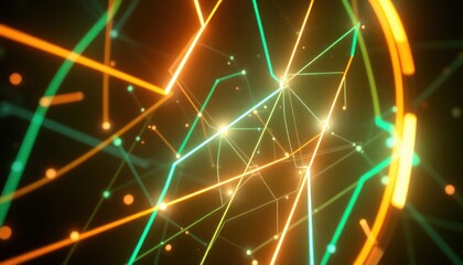 Abstract glowing network of lines and dots, symbolizing global connectivity, digital data, and technological advancement. Ideal for business, science, or future-focused concepts.