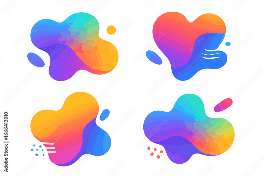 Poster set of abstract dynamic fluid shapes. colorful vibrant gradient blobs. modern liquid amoeba design e
