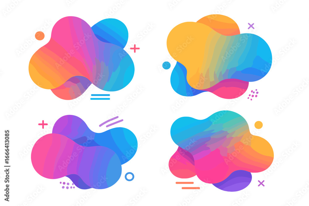 Poster set of colorful abstract liquid shapes. dynamic fluid gradient blobs. modern vector banners for grap