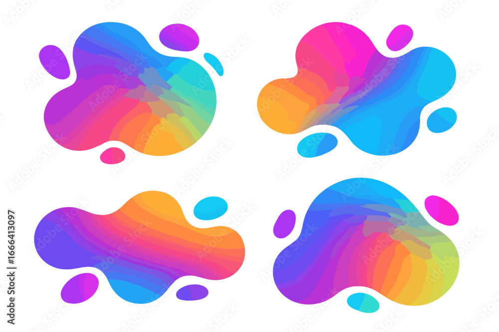 Aufkleber set of colorful abstract liquid shapes. vibrant gradient lava lamp bubbles. modern fluid graphic ele