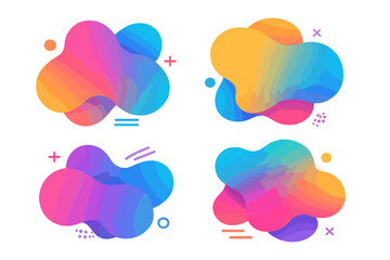 Set of colorful abstract liquid shapes. Dynamic fluid gradient blobs. Modern vector banners for graphic design. Flowing amoeba forms with vibrant colors for presentation.