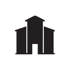 An icon set representing different types of buildings, including houses, office buildings, skyscrapers, and religious structures. The icons are designed in black on a white background, with a minimali