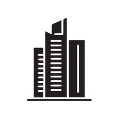 An icon set representing different types of buildings, including houses, office buildings, skyscrapers, and religious structures. The icons are designed in black on a white background, with a minimali