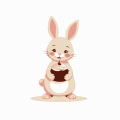 Cute Cartoon Bunny Holding a Chocolate Cupcake with a Little Candle on Top Ready to Celebrate in a Whimsical Delightful Scene