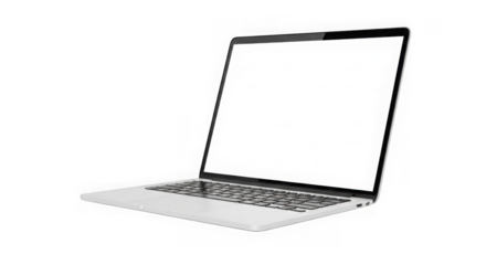 Sleek silver laptop open with blank screen ready for use transparent background