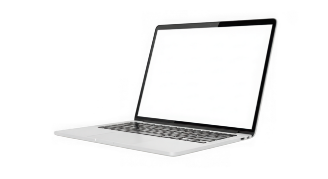 Sleek silver laptop open with blank screen ready for use transparent background - Powered by Adobe