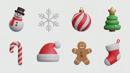 Fototapeta premium Festive Christmas decorations and symbols in 3D render, perfect for holiday design projects and seasonal greetings.