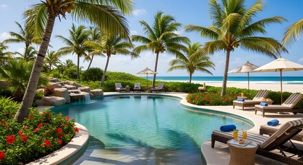 Fototapeta premium Luxurious Tropical Resort Poolside Relaxation Scene