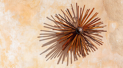 Artistic Wall Decor Displaying Sunburst Design, Indoor Setting, Visual Art, Contemporary Style