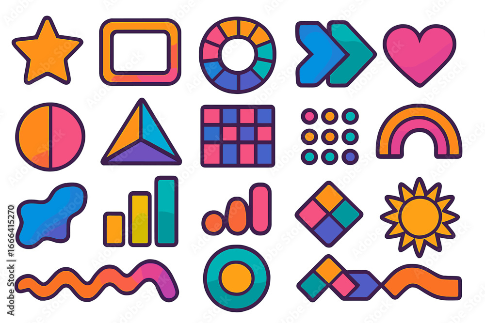 Aufkleber modern abstract geometric shapes icon set. colorful gradient graphic elements for design. vector col