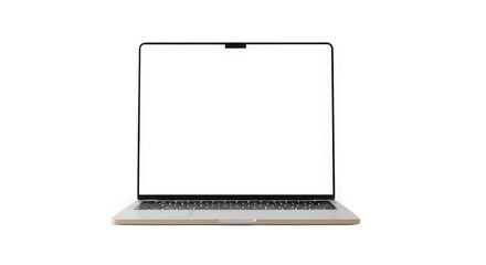 Modern laptop displaying bright white screen front view transparent background