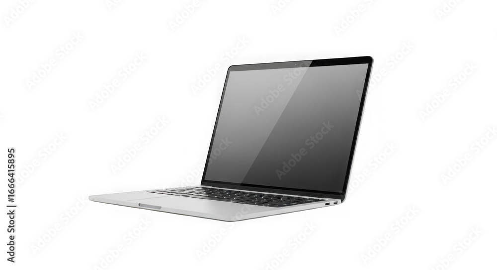 Aufkleber modern laptop computer displayed open on a dark surface transparent background