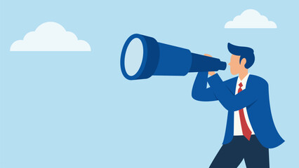 Fototapeta premium Businessman using binoculars to search for candidate in recruitment flat vector illustration