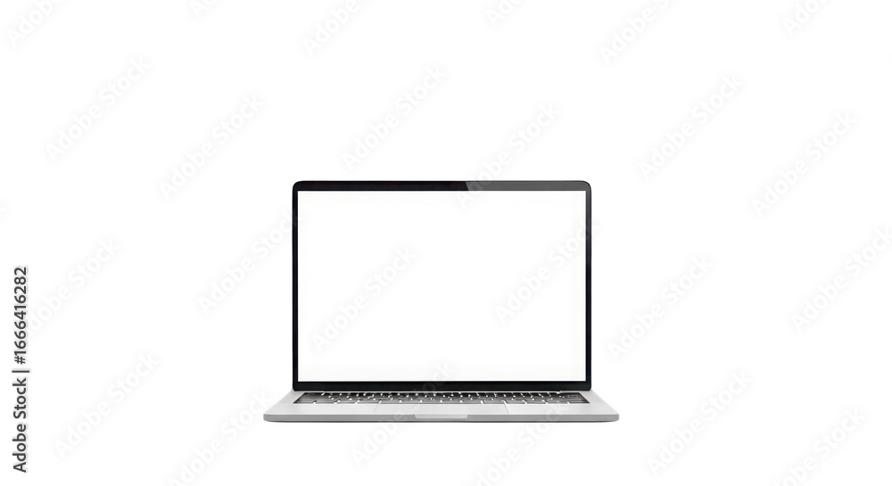 Poster modern laptop computer displaying a white screen transparent background