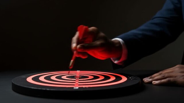 Strategic precision dart placed on target business accuracy achievement and focus