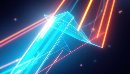 Dynamic abstract background featuring glowing blue geometric shapes and vibrant orange light trails, perfect for digital data, connectivity, or futuristic tech concepts.