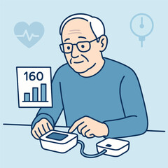 elderly man reviewing high blood pressure readings at a table