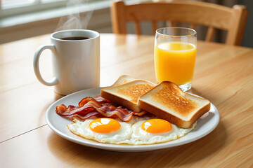 Full English breakfast with coffee and orange juice