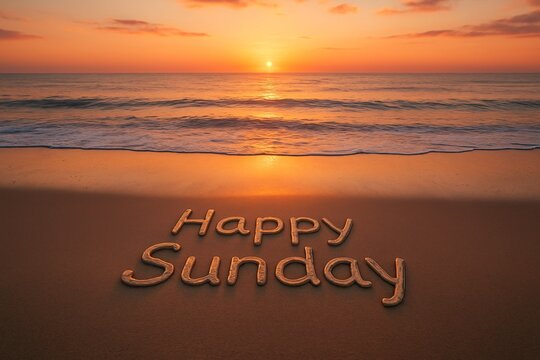 happy sunday word on the beach sunrise