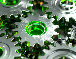Mechanized Synergy: A detailed and vibrant shot showcasing a close-up of intricately interlocked gears, representing precision and advanced technological harmony.