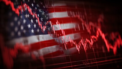 A red stock market graph with the USA flag in front of it, creating an iconic and powerful scene