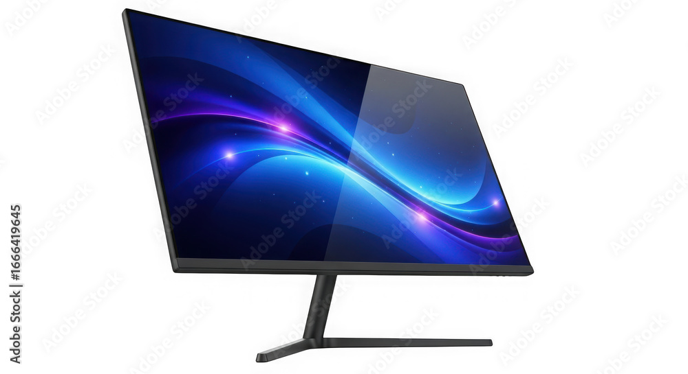 Poster modern computer monitor displaying vibrant abstract digital art transparent background