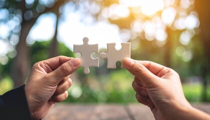 Hands Connecting Puzzle Pieces Outdoors