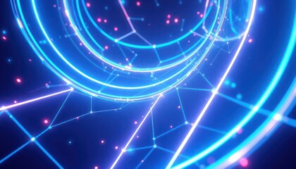 Abstract blue and pink glowing lines forming a digital tunnel, representing data flow, connectivity, and technology concepts.