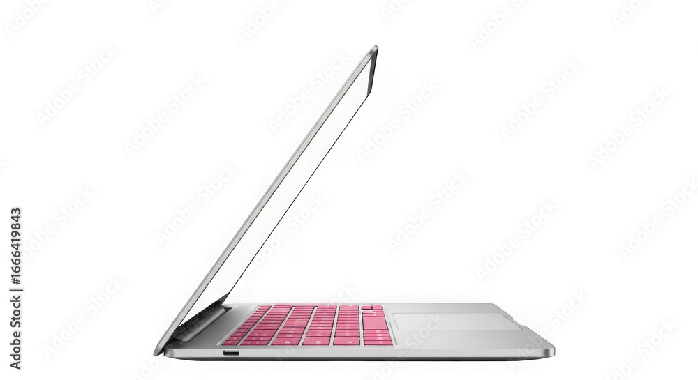 Poster modern laptop displaying content on a dark surface transparent background