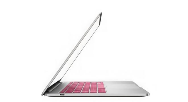 Modern laptop displaying content on a dark surface transparent background