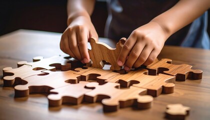 Childs Hands Assembling Wooden Puzzle