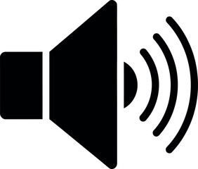 Black silhouette of a speaker icon with sound waves emanating outwards on a transparent backdrop vector