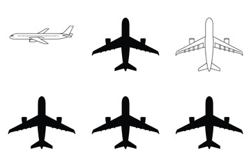 Aircraft Silhouette Vector Pack,  Military and Civilian Planes in Black Outline