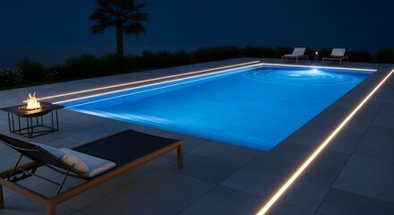 Fototapeta premium Illuminated Poolside Relaxation at Night