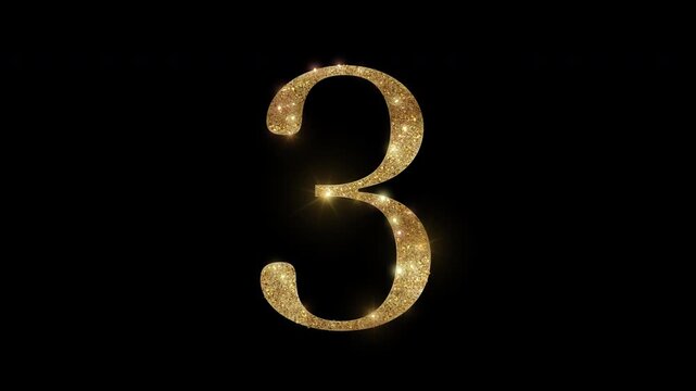 Luxury number "3" with golden glitter, serif, alpha channel	
