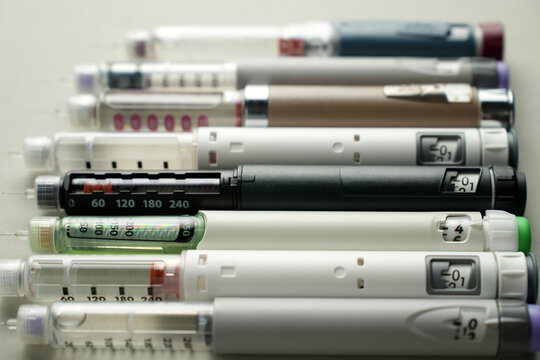 Various injection pens for semaglutide and GLP-1 drugs, insulin and medical therapy