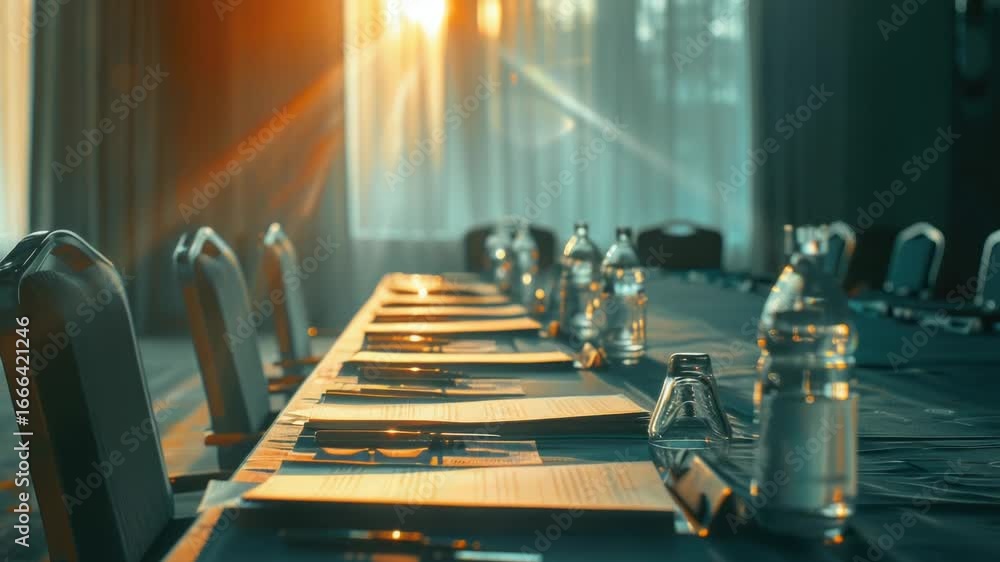 Aufkleber a long table set with empty bottles and place settings, perfect for representing a party or gatherin