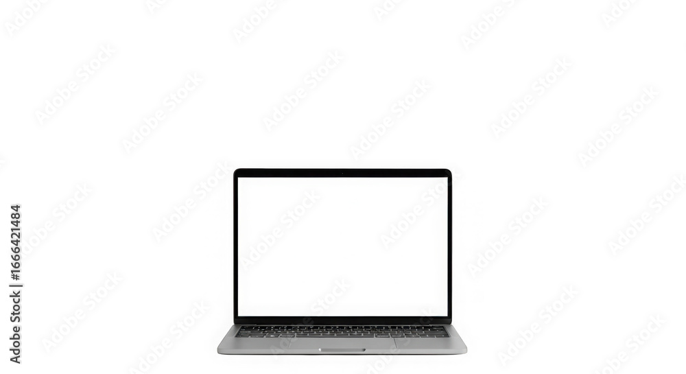 Poster modern laptop computer displayed open on a minimalist surface transparent background