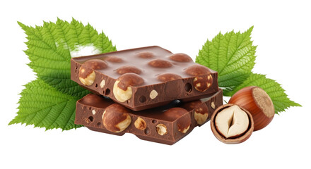 Isolated Chocolate Hazelnut Bar with Leaves