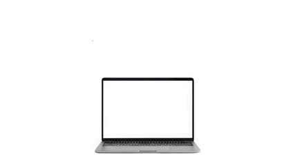 Modern laptop with blank screen displayed open on a dark surface transparent background