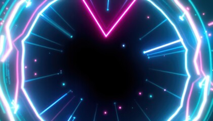 Abstract neon light tunnel with glowing blue and pink lines, creating a vibrant, futuristic digital backdrop. Ideal for technology, music, or event promotion.