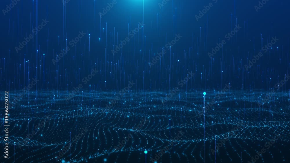 Poster abstract animation digital waves pulsing grid particles rise upward. use of this clip enhances futur
