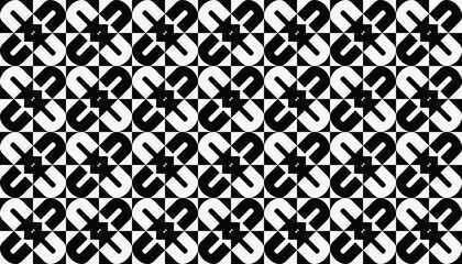 Abstract monochrome pattern with repeating flower-inspired geometric forms, creating a striking visual effect.