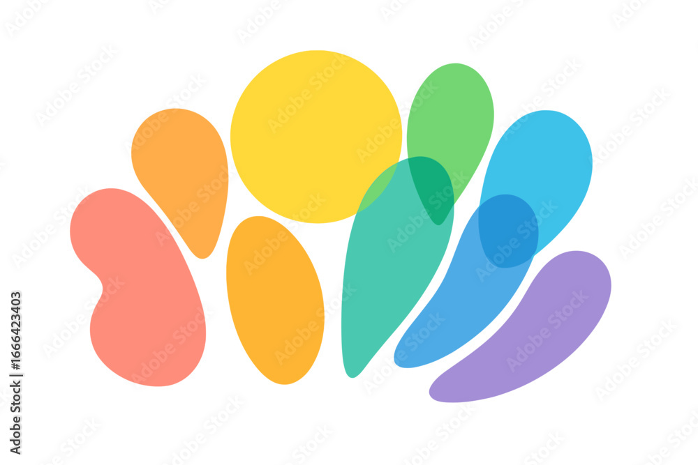 Aufkleber colorful abstract shapes background. translucent overlapping fluid blobs. vibrant rainbow color spec